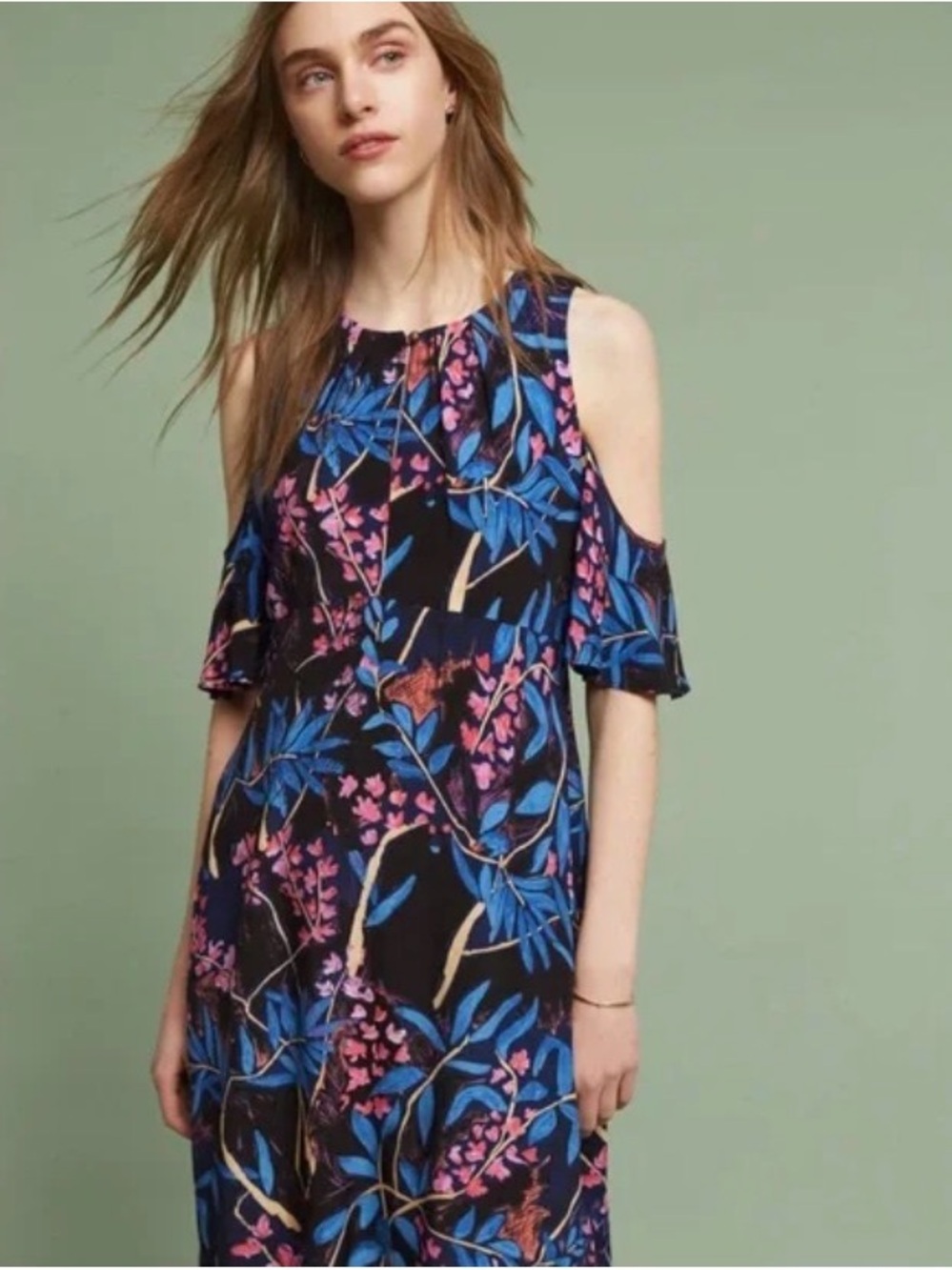 Maeve Anthropologie Floral Cold Shoulder Dress Size 6